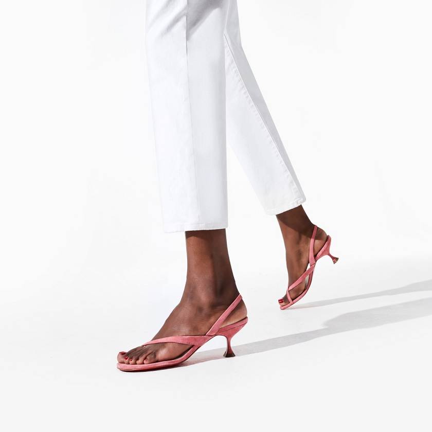 Women's Christian Louboutin Taralita 55mm Veau Velours Sandals - Pink [1046-387]